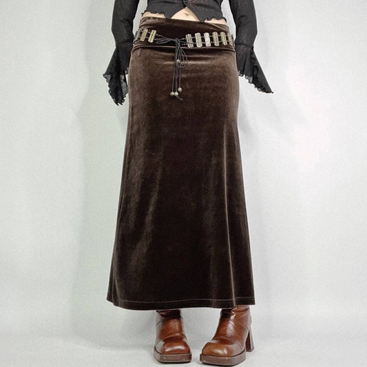 VINTAGE BROWN LOW FANNY PACK VELVET SKIRT