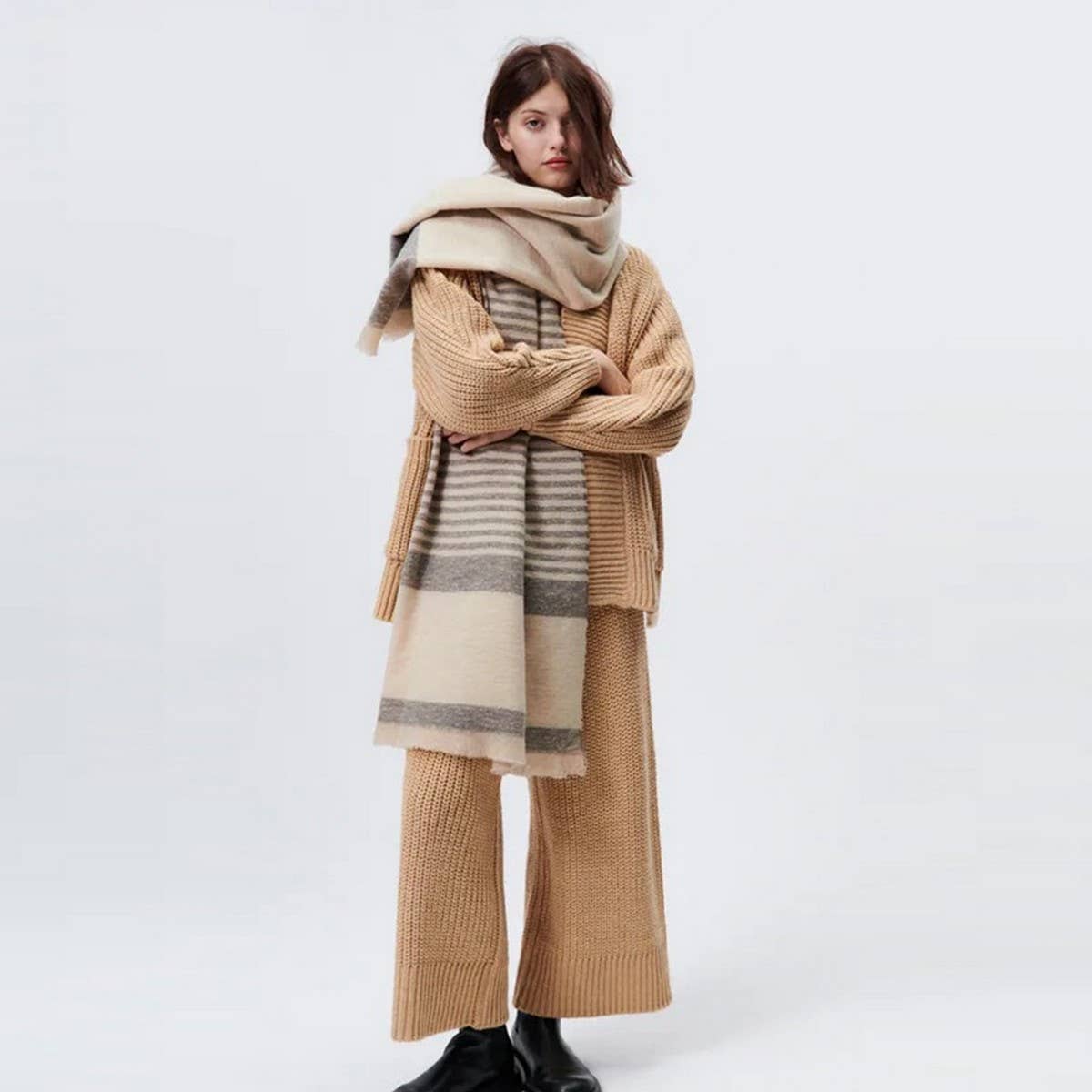 Striped Layered Scarf Wrap ??Soft Oversized Shawl_CWASC2335