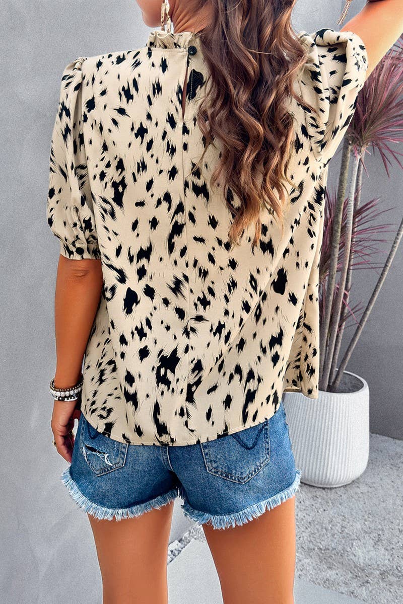 TEMPERAMENT CASUAL PRINTED SHORT SLEEVE TOP_CWTSTS0170