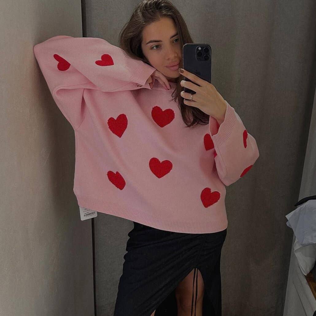 LONG SLEEVE LOOSE EMBROIDERED CREW-NECK SWEATER