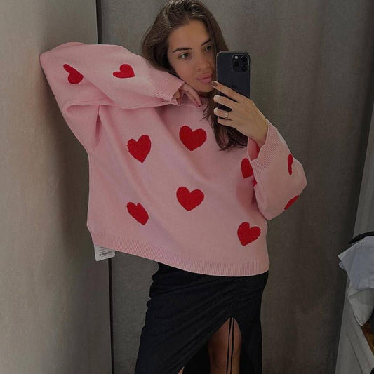 LONG SLEEVE LOOSE EMBROIDERED CREW-NECK SWEATER