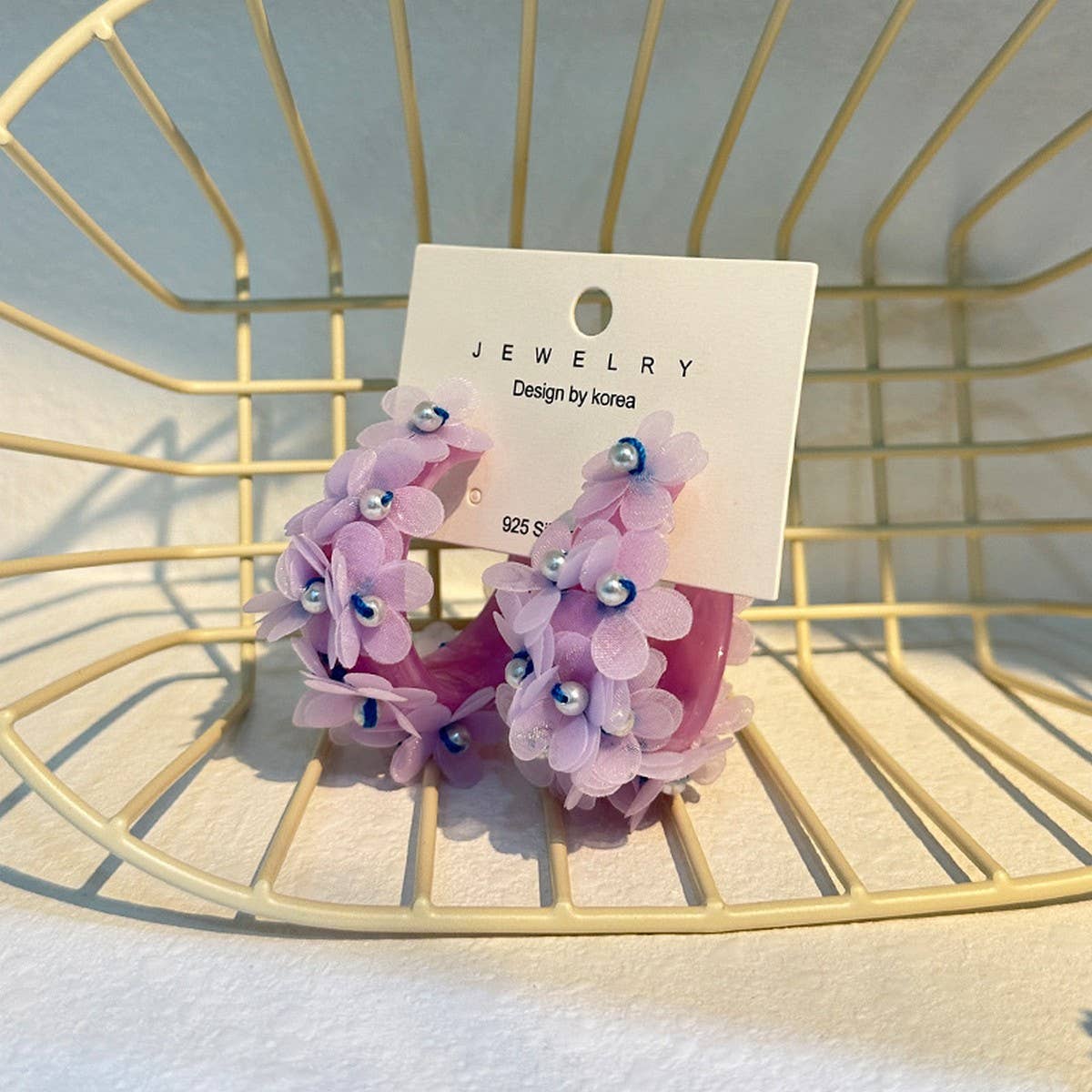 Handmade Pearl Flower C-Shaped Earrings