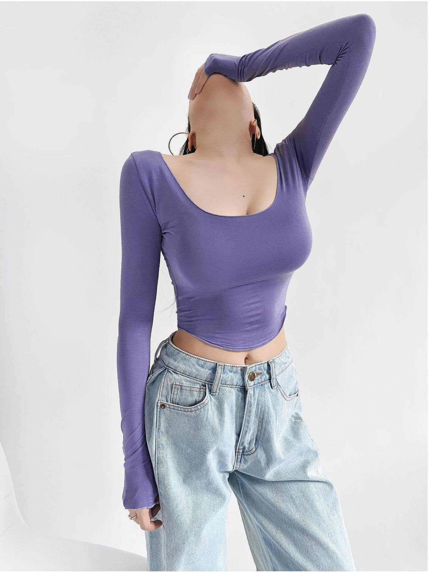 Sexy low-cut,light,short long-sleeved base layer