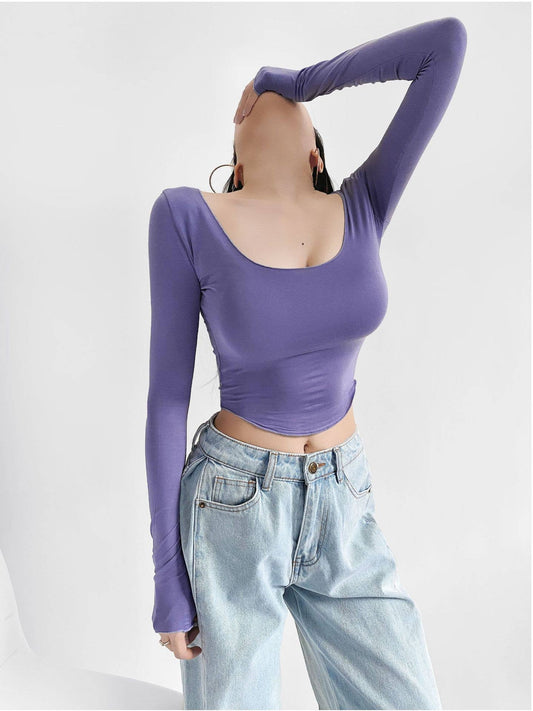 Sexy low-cut,light,short long-sleeved base layer