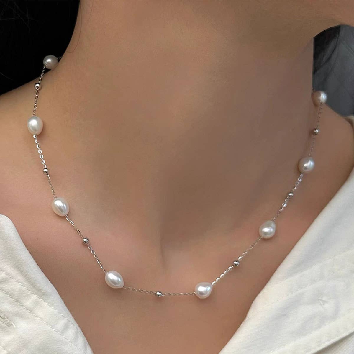 Elegant freshwater pearl starry sky necklace