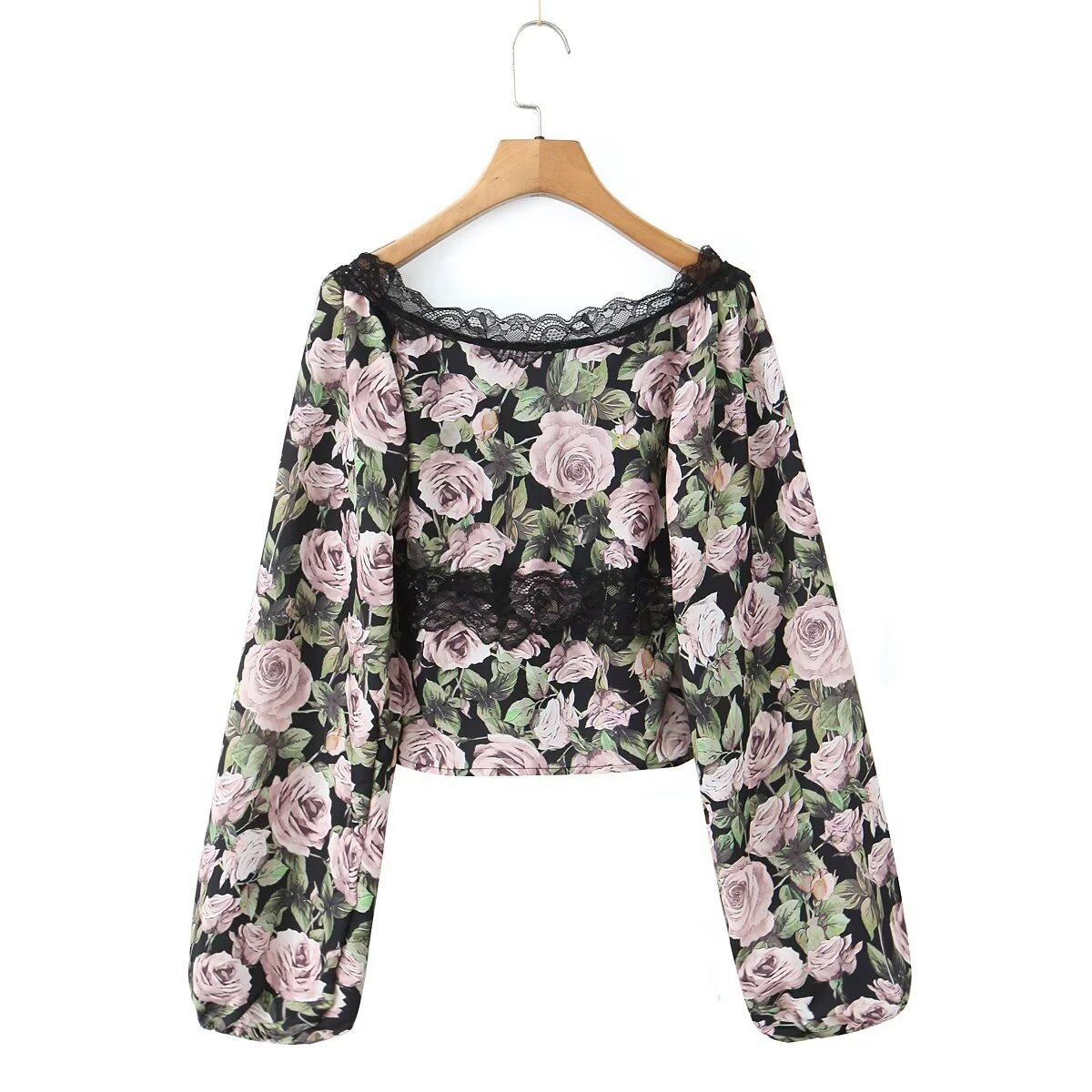 Lace Rose Print Long Sleeve Top ? French Style