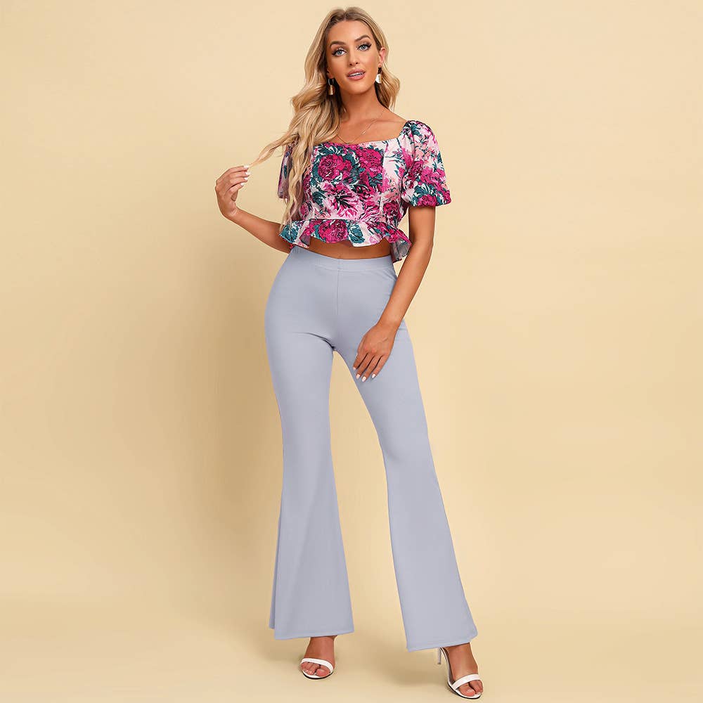 Stylish solid color pants casual bell bottoms