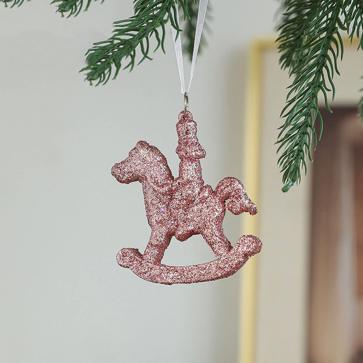 Plastic Pink Gold Glitter Xmas Tree Hanging Decor_CWMM9762