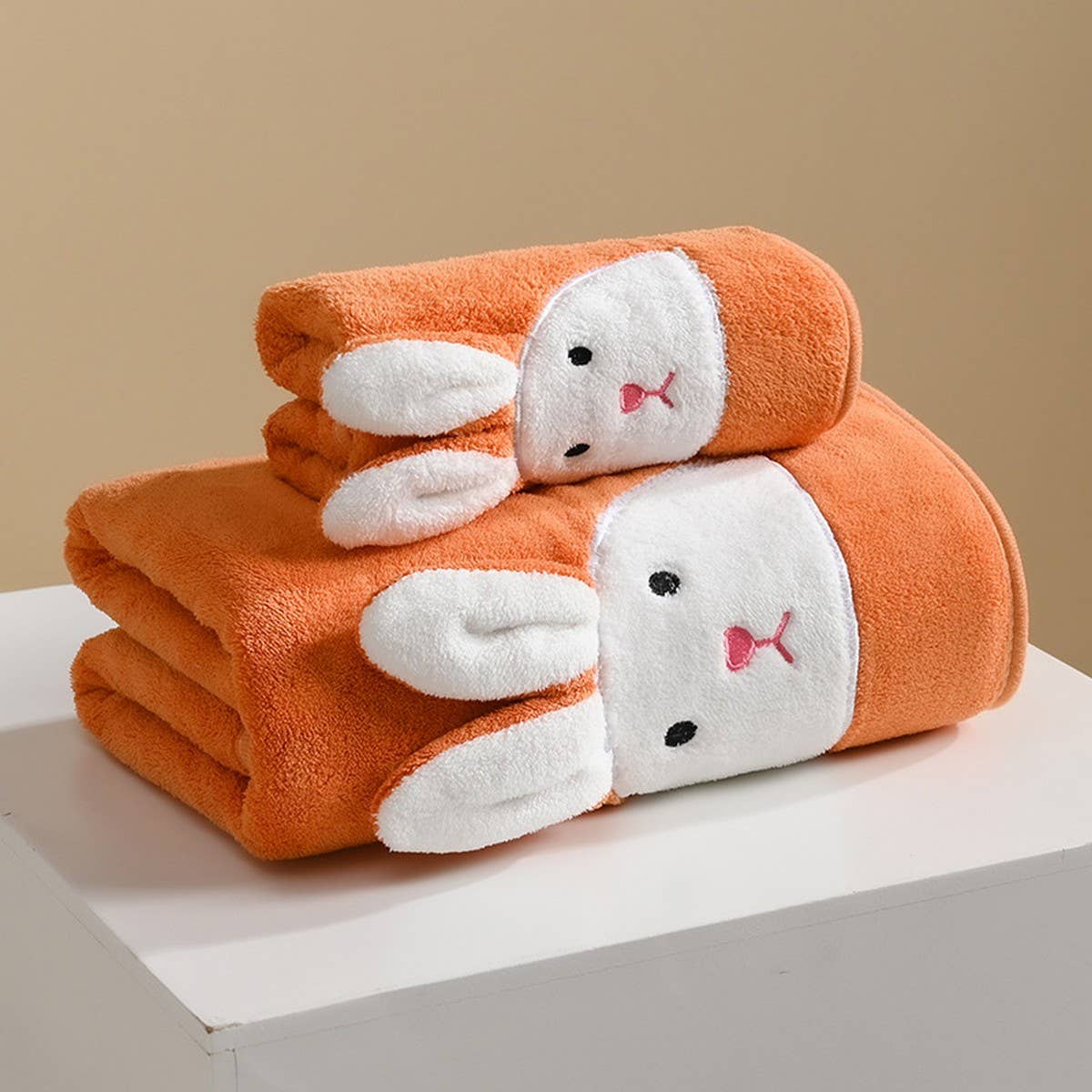 EMBROIDERED RABBIT CORAL FLEECE TOWEL
