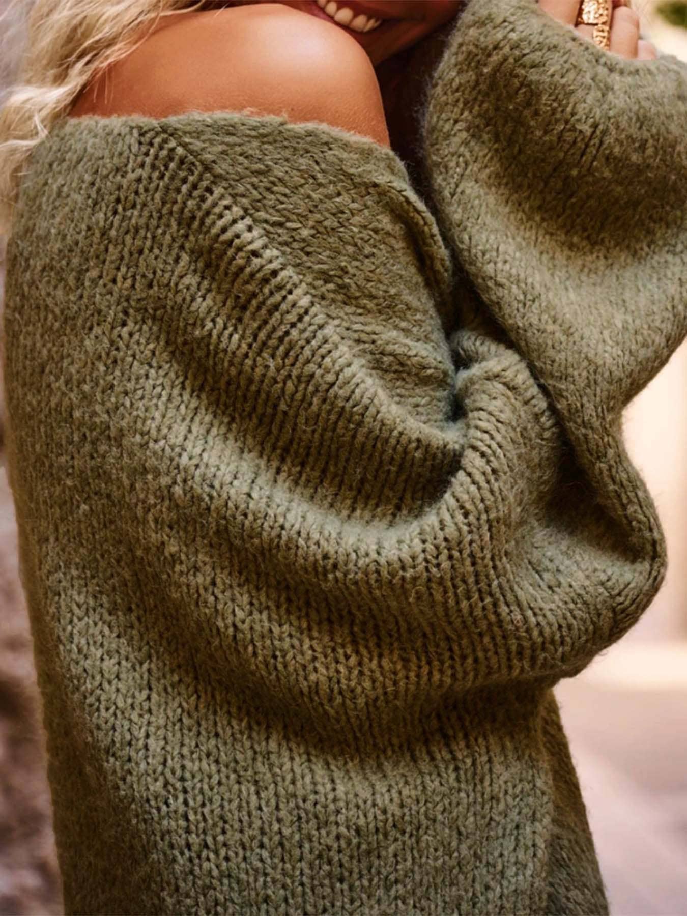 V-neck long-sleeved pullover knitted sweater