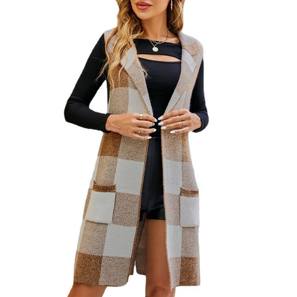 KNIT SLEEVELESS VEST SWEATER LONG WAISTCOAT