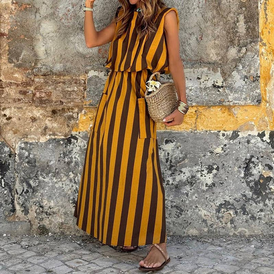 FASHION ETHOS STRIPED PRINT SLEEVELESS DRESS
