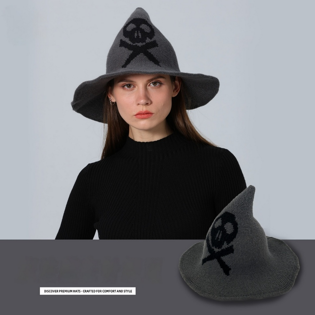 Skull Print Wizard Hat Halloween  Accessory_CWAH3991