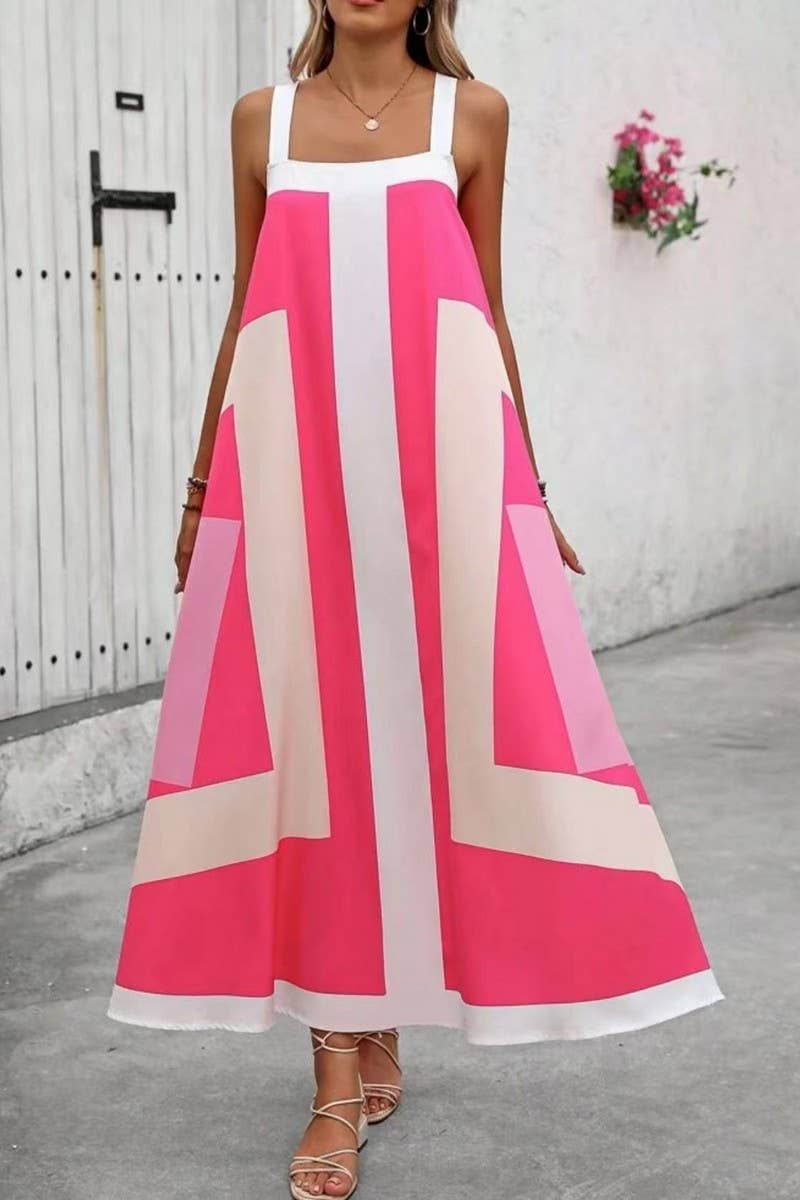 CWDMD6095_LOOSE PRINT FLOWY SPAGHETTI STRAP DRESS