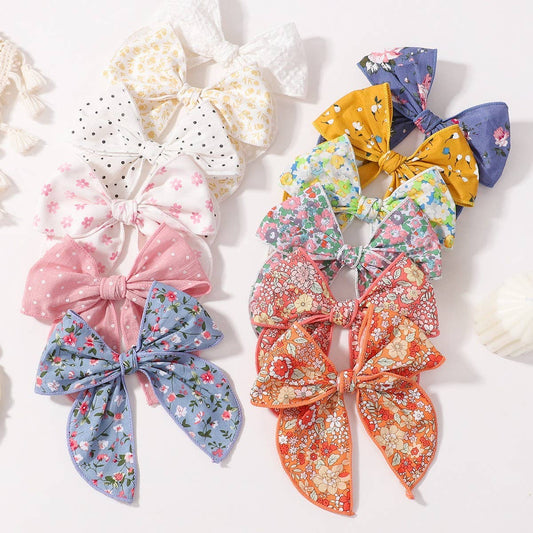 Floral Cotton Bow Hair Clip for Baby Girls