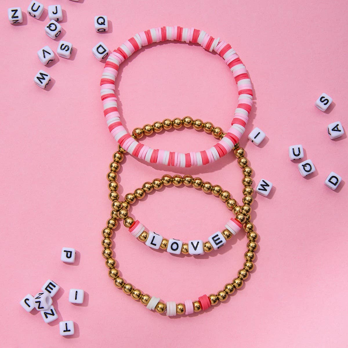 Sweet 18K Gold Colorful Clay & Steel Bead Bracelet