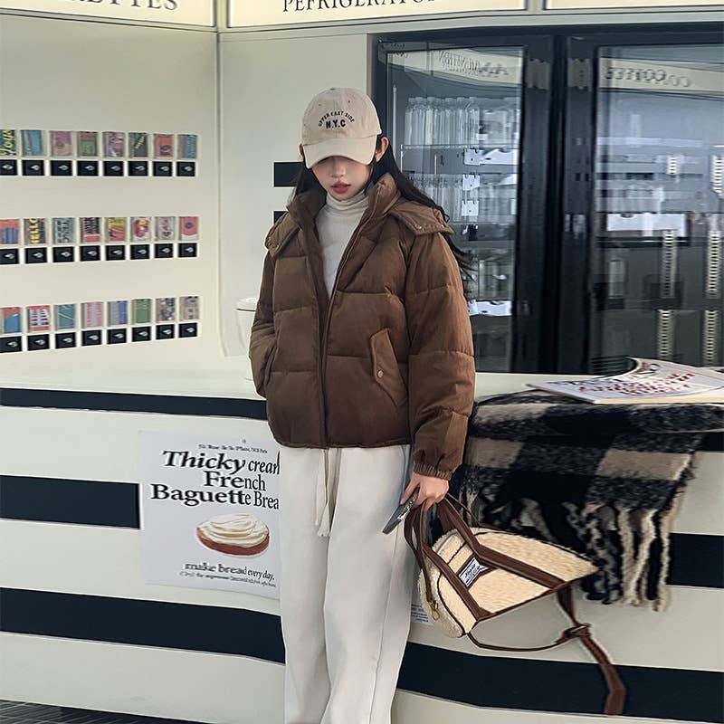 Hooded corduroy textured cotton jacket