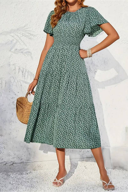 CWDMD5036_SPRING AND SUMMER FLORAL WAIST CAKE DRESS