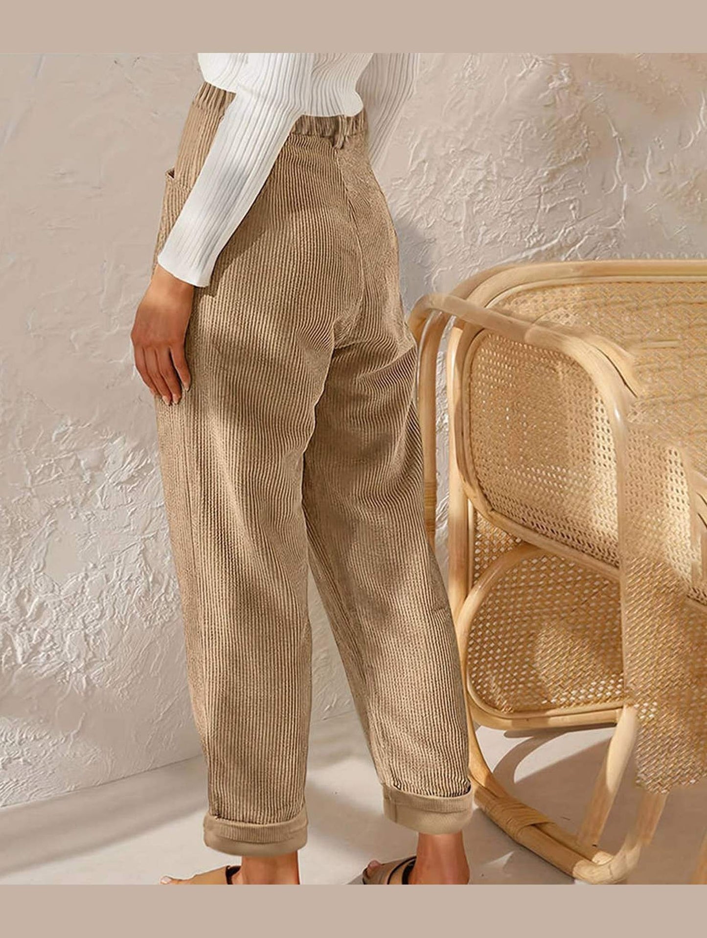 CORDUROY HIGH WAISTED STRAIGHT LEG PANTS_CWBLP0643