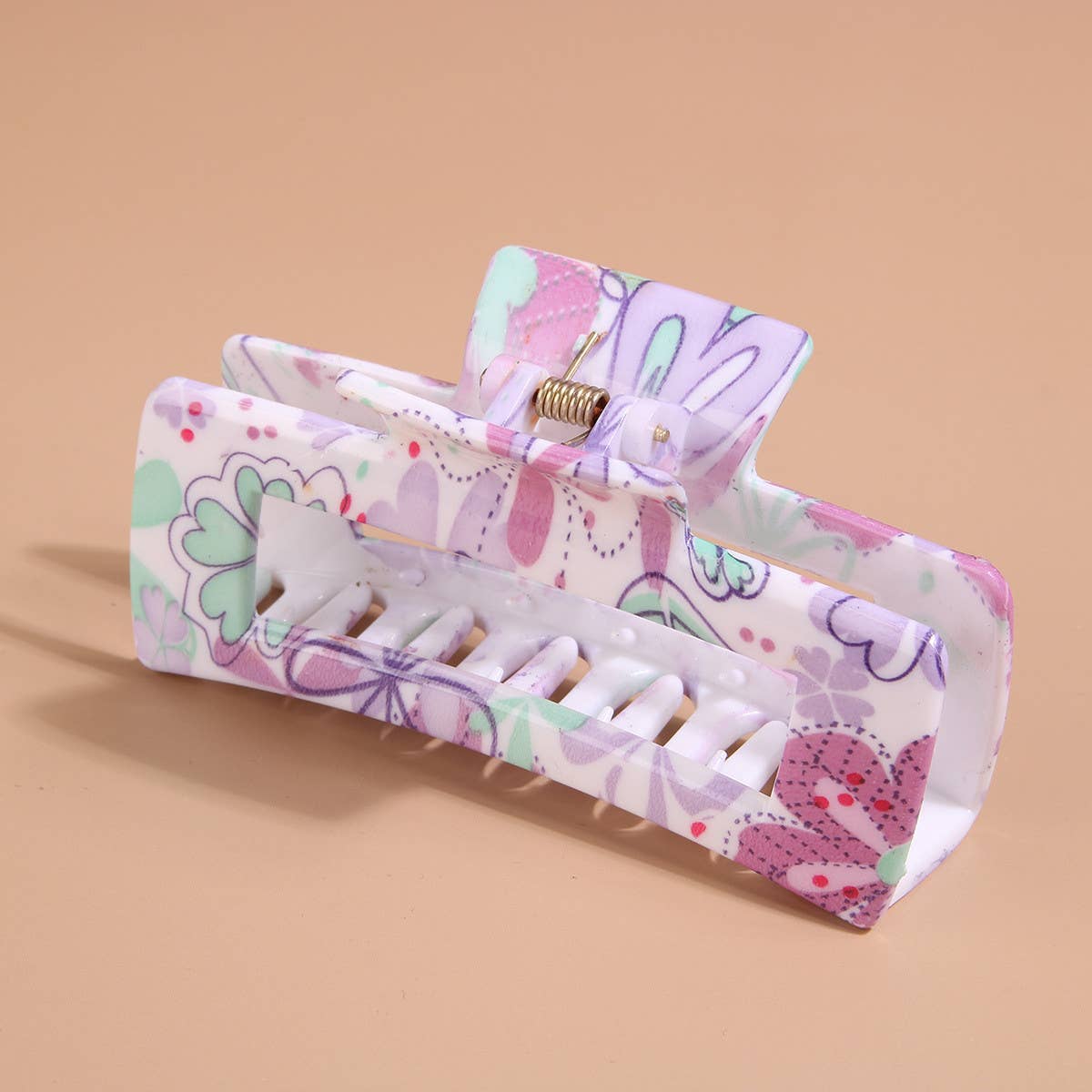 Floral Print Plastic Hair Claw - Summer Shark Clip_CWAHA0480