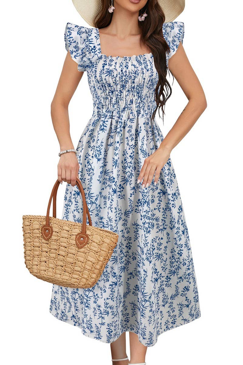 CWDMD6205_FLORAL FLUTTER SLEEVE SQUARE NECK MAXI DRESS