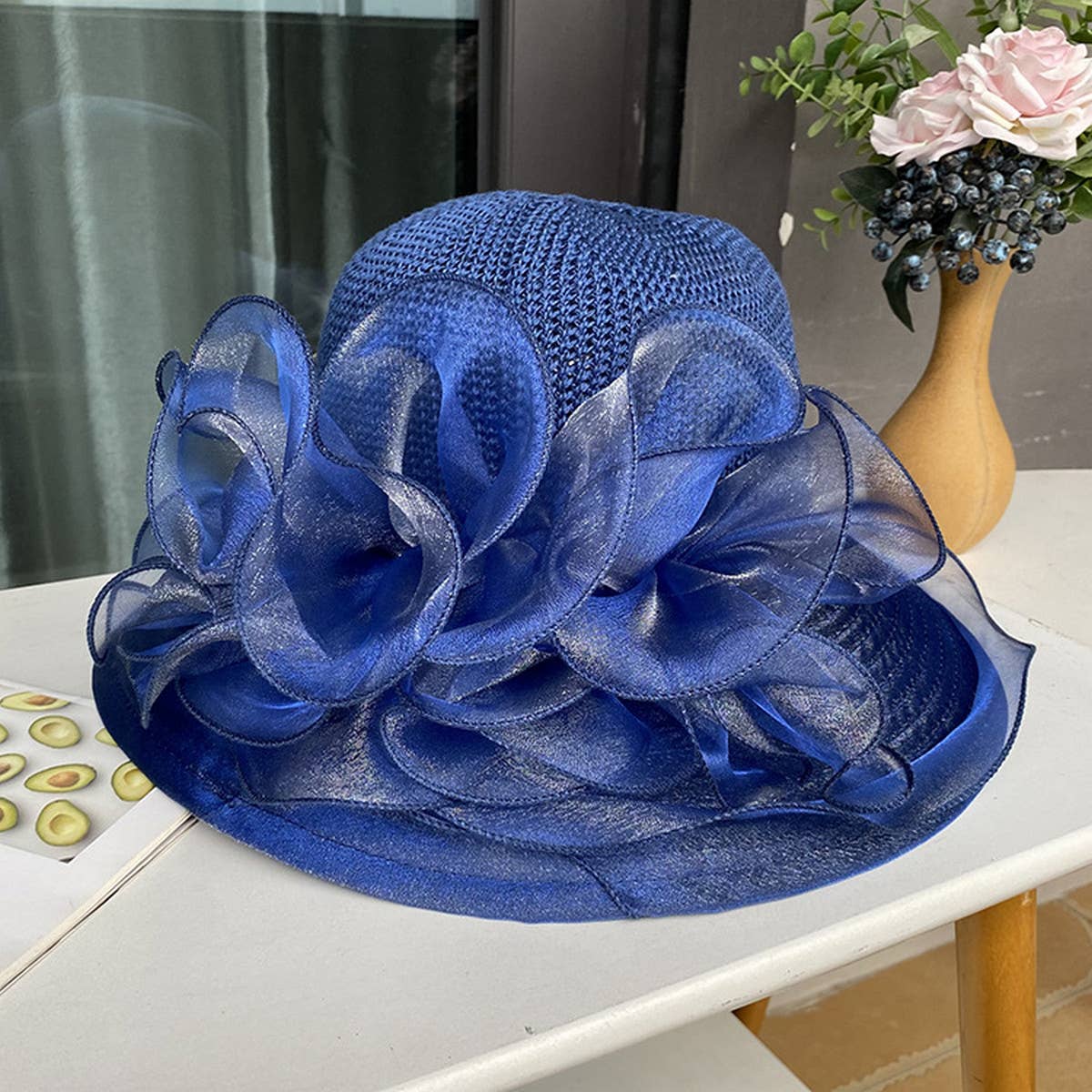 WOMEN ORGANZA FLOWER SUNSCREEN HAT_CWAH1208