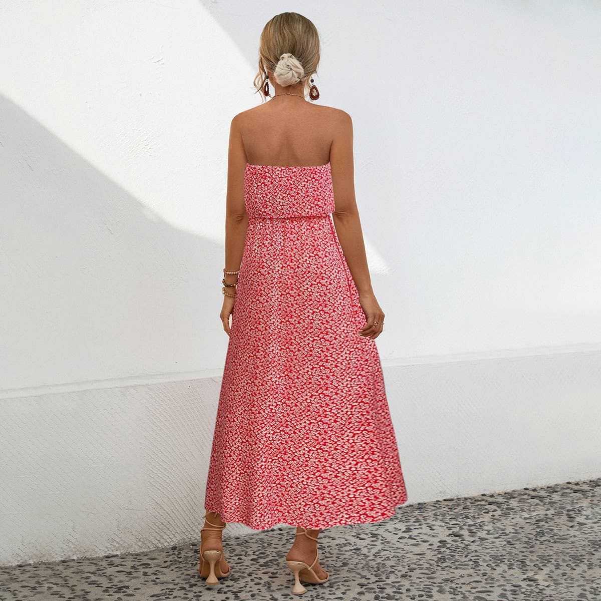 Sexy strapless floral high-waisted long dress