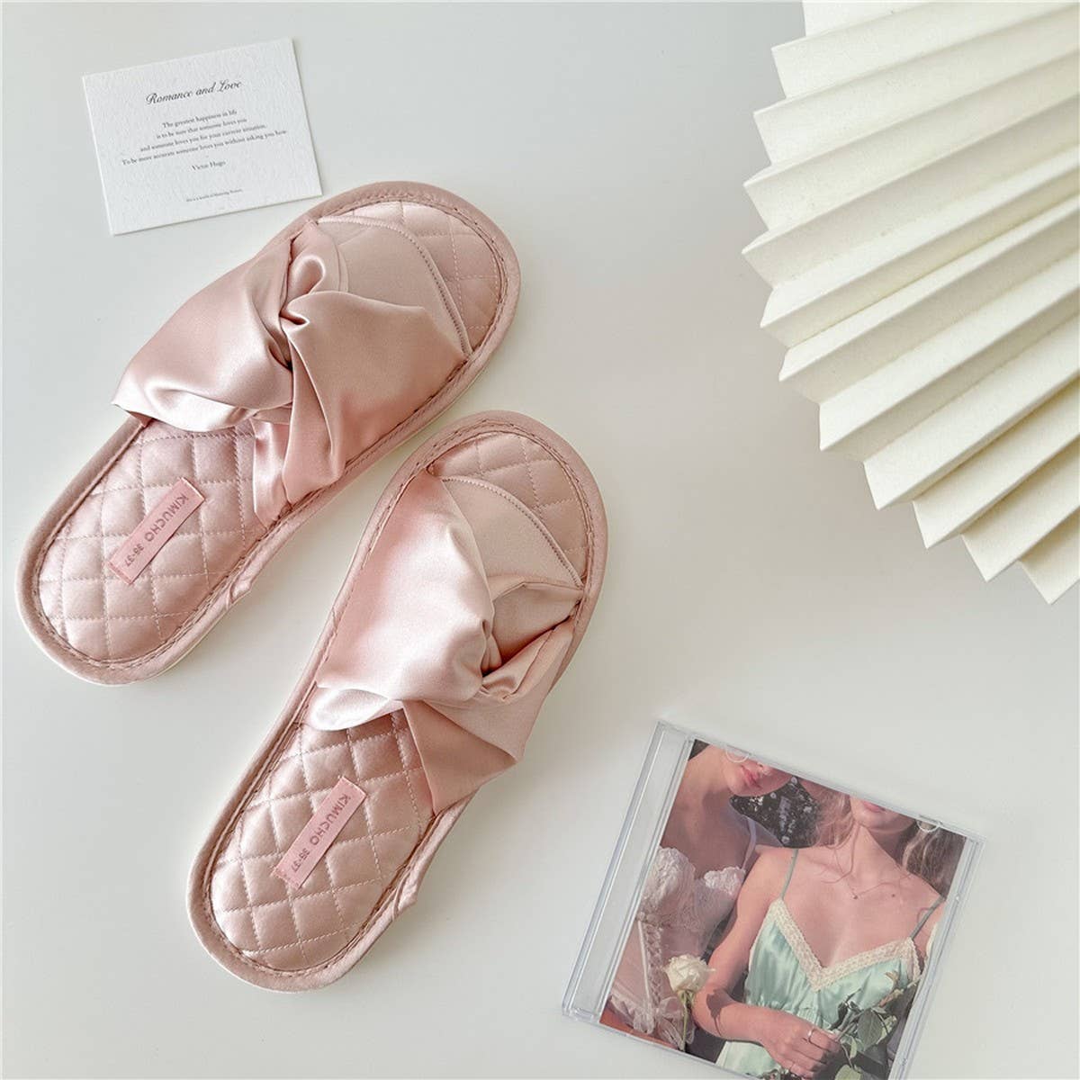 CROSS BOWKNOT FABRIC SLIPPERS INDOOR SLIPPERS