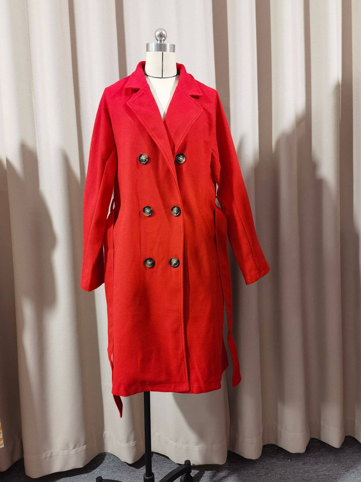 Thickened lapel tie double-breasted longer coat