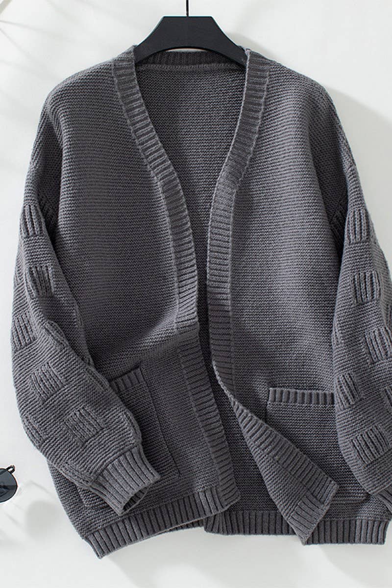 CWOCAL0866_SOLID COLOR OPEN POCKET KNITTED CARDIGAN