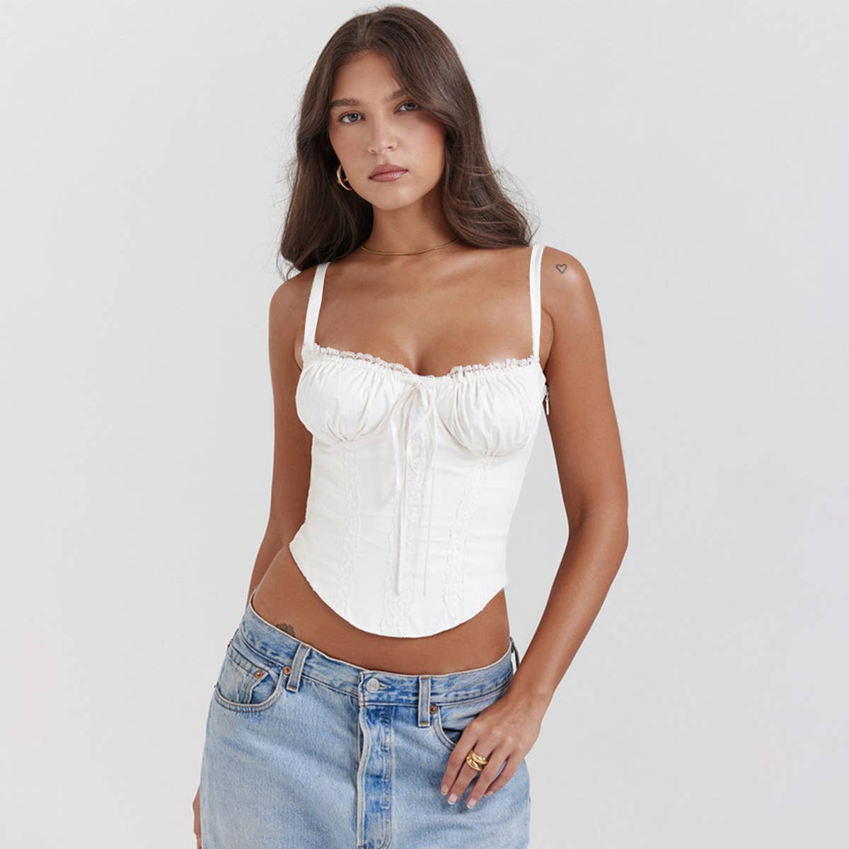 Lace patchwork tie up sexy cami top