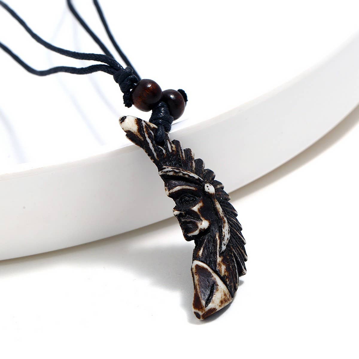 VINTAGE WAX ROPE RESIN WOLF TOOTH NECKLACE