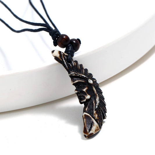 VINTAGE WAX ROPE RESIN WOLF TOOTH NECKLACE