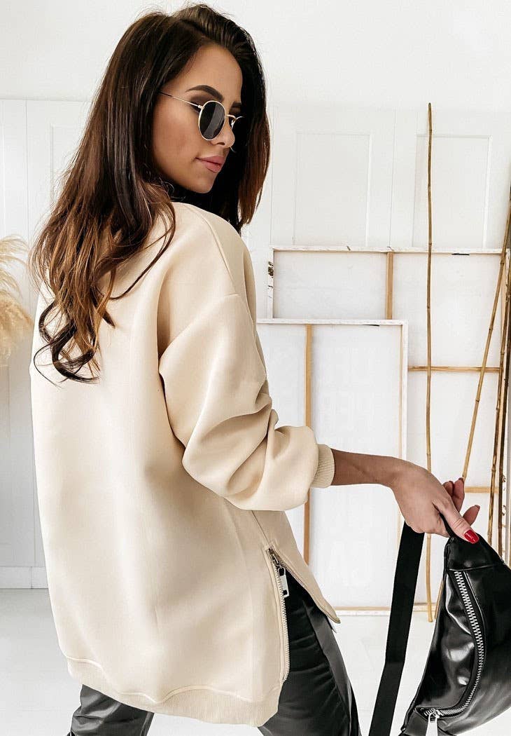 FASHION LOOSE ZIPPER PLUS FLEECE HOODIE WOMAN