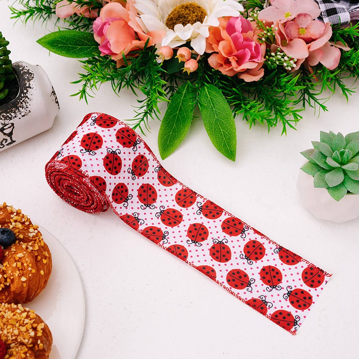 CWMM10222_LADYBUG RIBBON SET 4 ROLLS RED POLKA DOT WIRED BOW