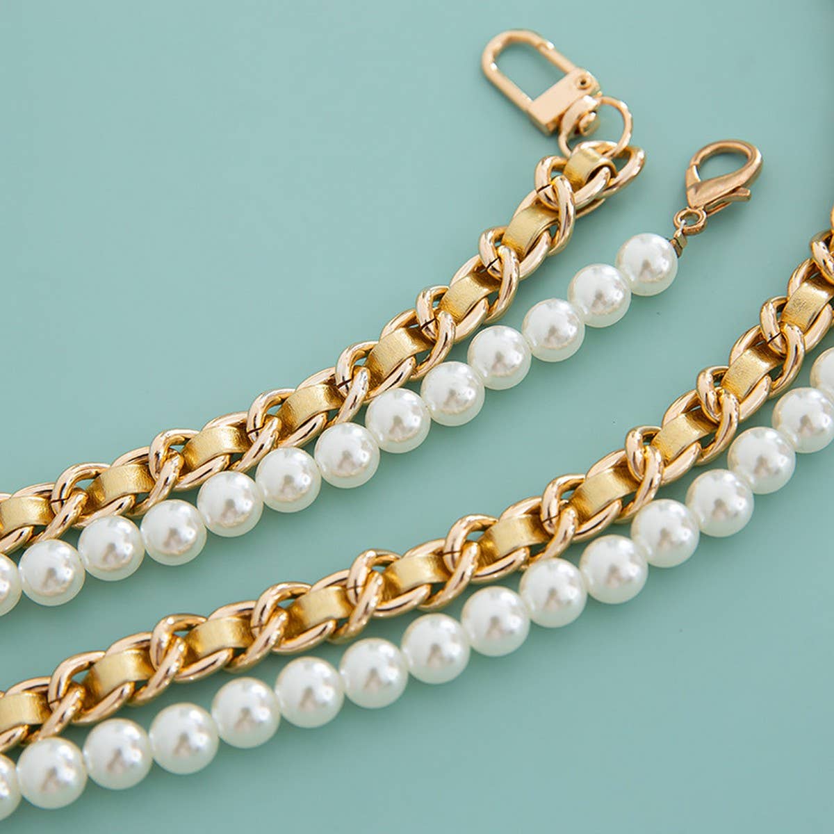 Mixed-Color Chain Beaded Pearl Bag Strap