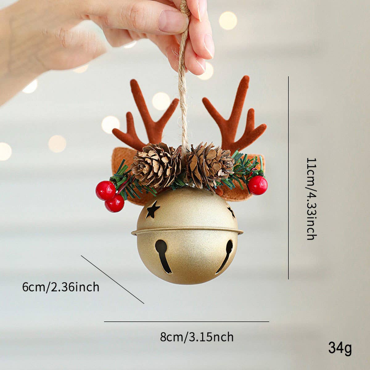 CWMM10364_CHRISTMAS BELL ANTLER BOW PINECONE TREE ORNAMENTS