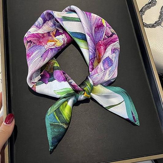 100% Mulberry Silk Purple Floral Twill Square Scar_CWASC0557