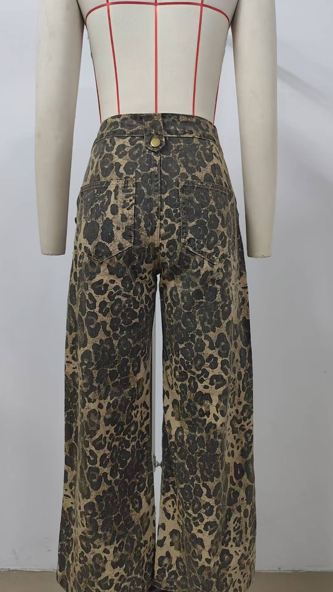 Washed American retro leopard print denim set