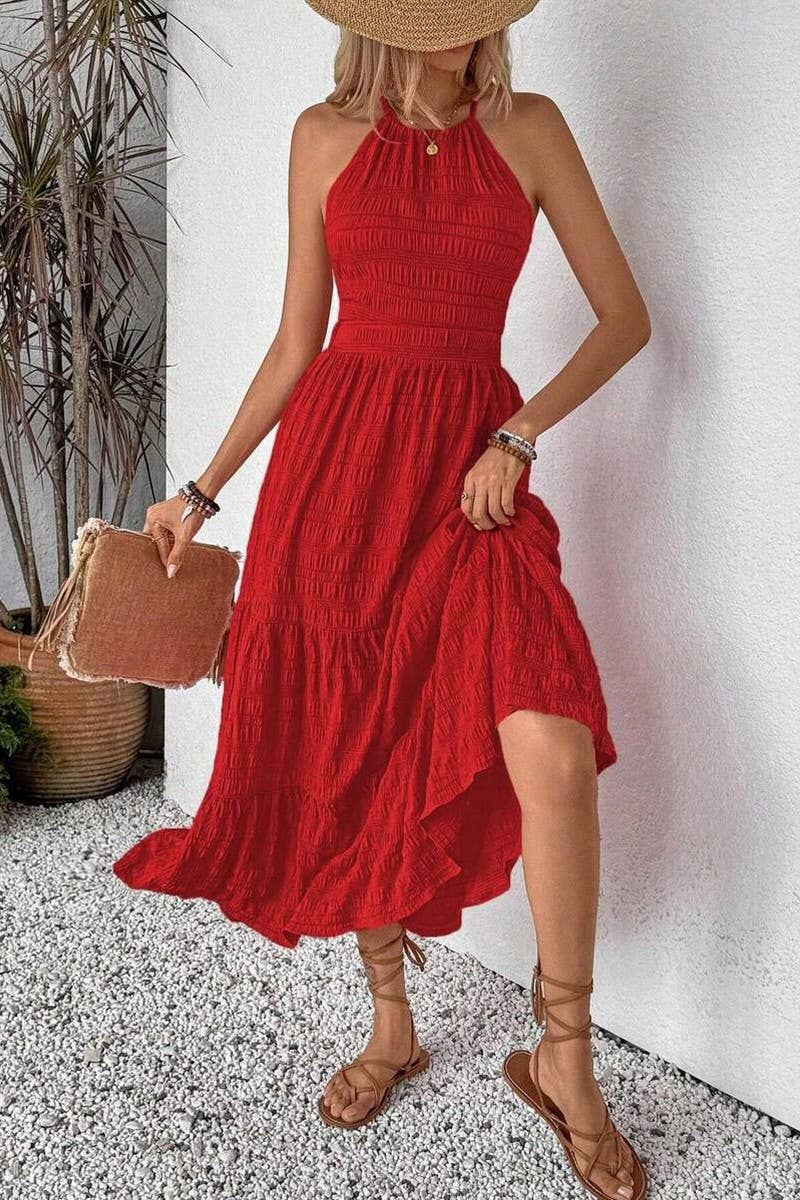 CWDMD5772_NEW SUMMER HALTER NECK BACKLESS DRESS