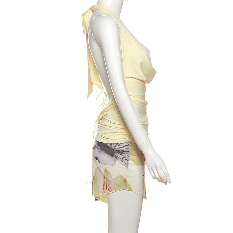 Sexy Halter Cowl Backless Top and Skirt Set