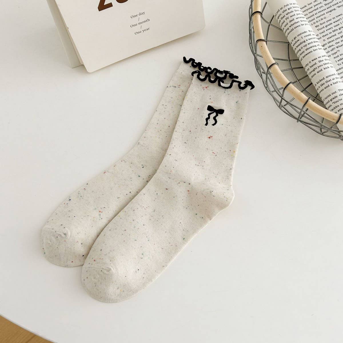 Ruffle Bows Embroidered Socks For Women