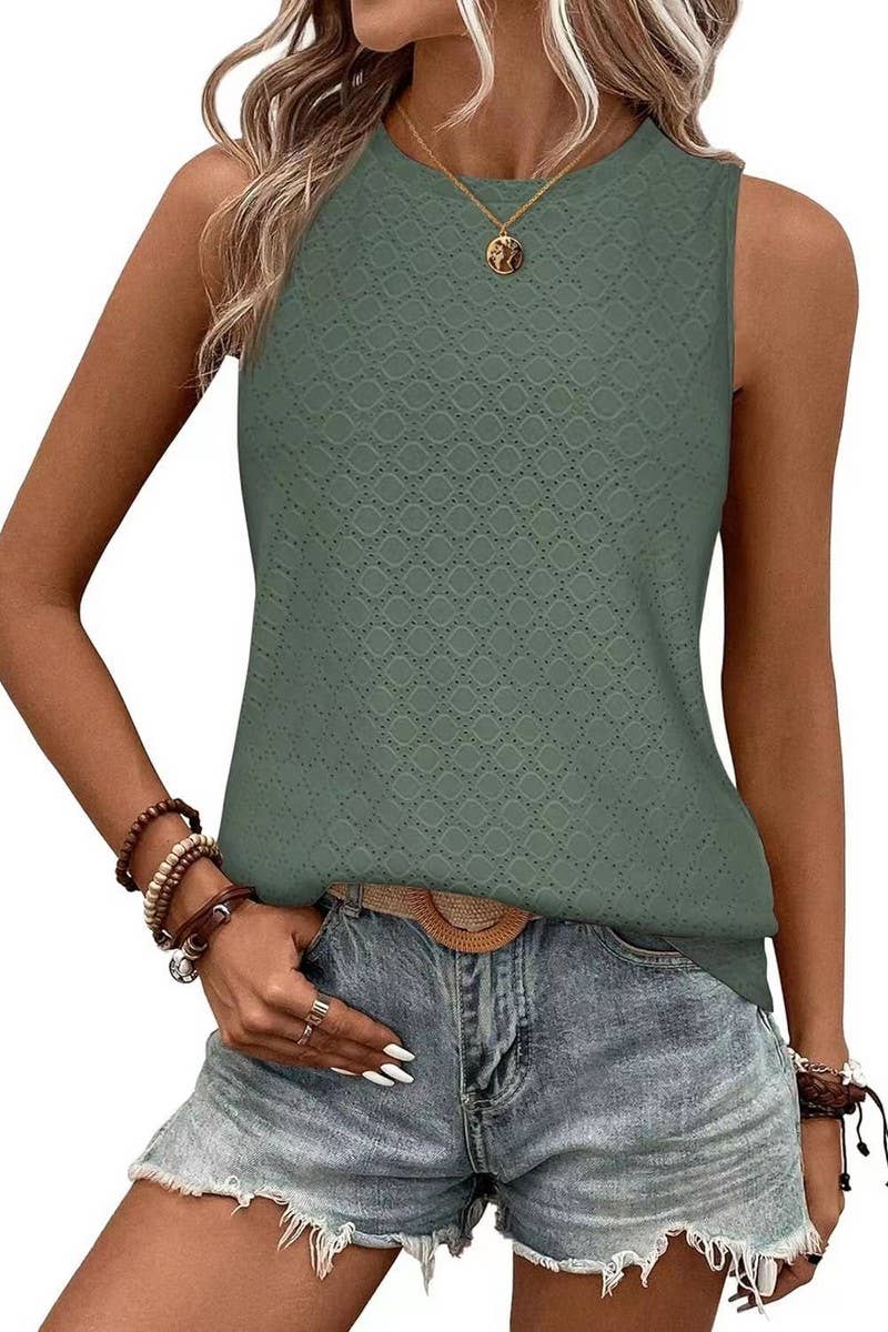 Cwttsl0232_Round Neck Sleeveless Knit Top
