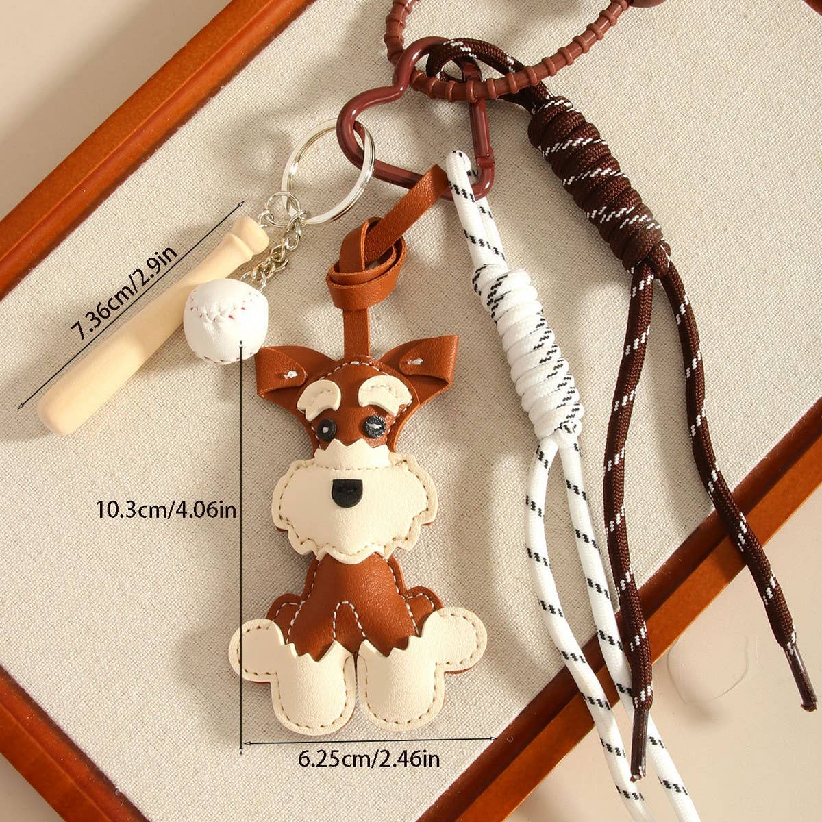 Cute Schnauzer PU Keychain with Heart & Braid