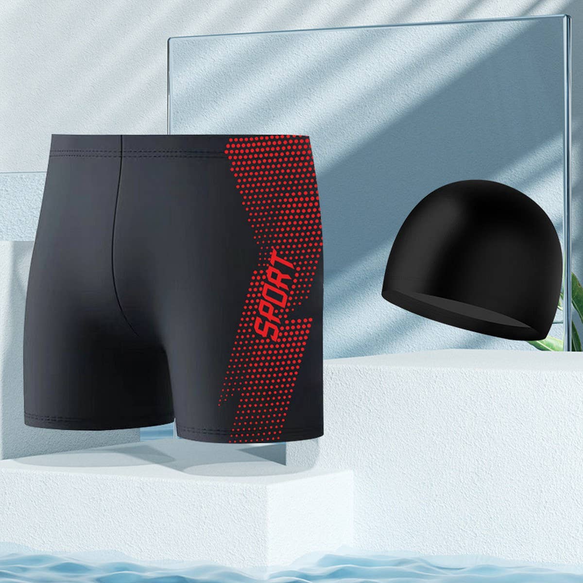 Men's Plus Size High Waist Swim Trunks