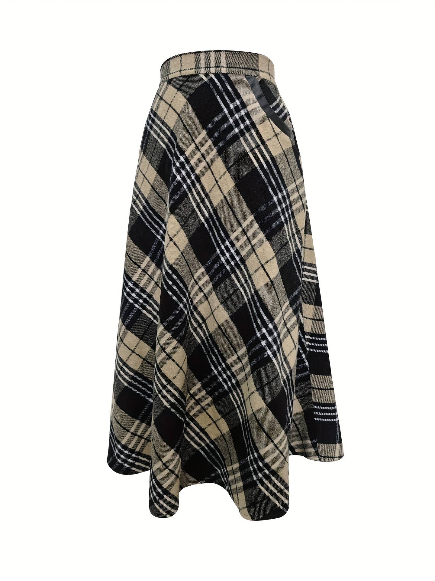 Plaid woolen cloth large pockets long skirts