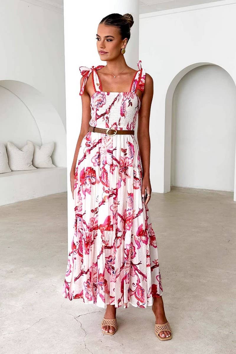 CWDMD5611_SPAGHETTI STRAP FLORAL SMOCKED WAIST MAXI DRESS