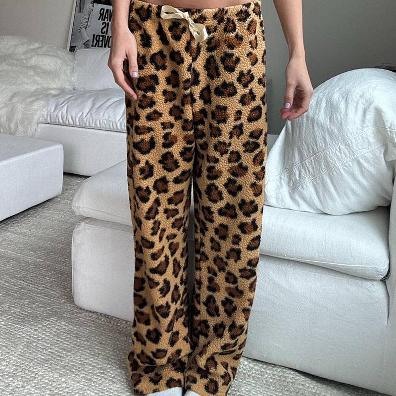 STREET PLUSH LEOPARD PRINT LACE-UP PANTS