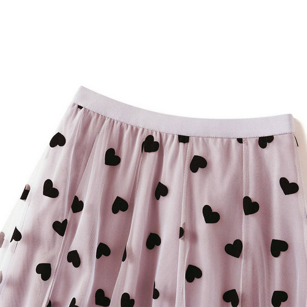 Vintage Heart Flocked Tulle High-Waist Skirt