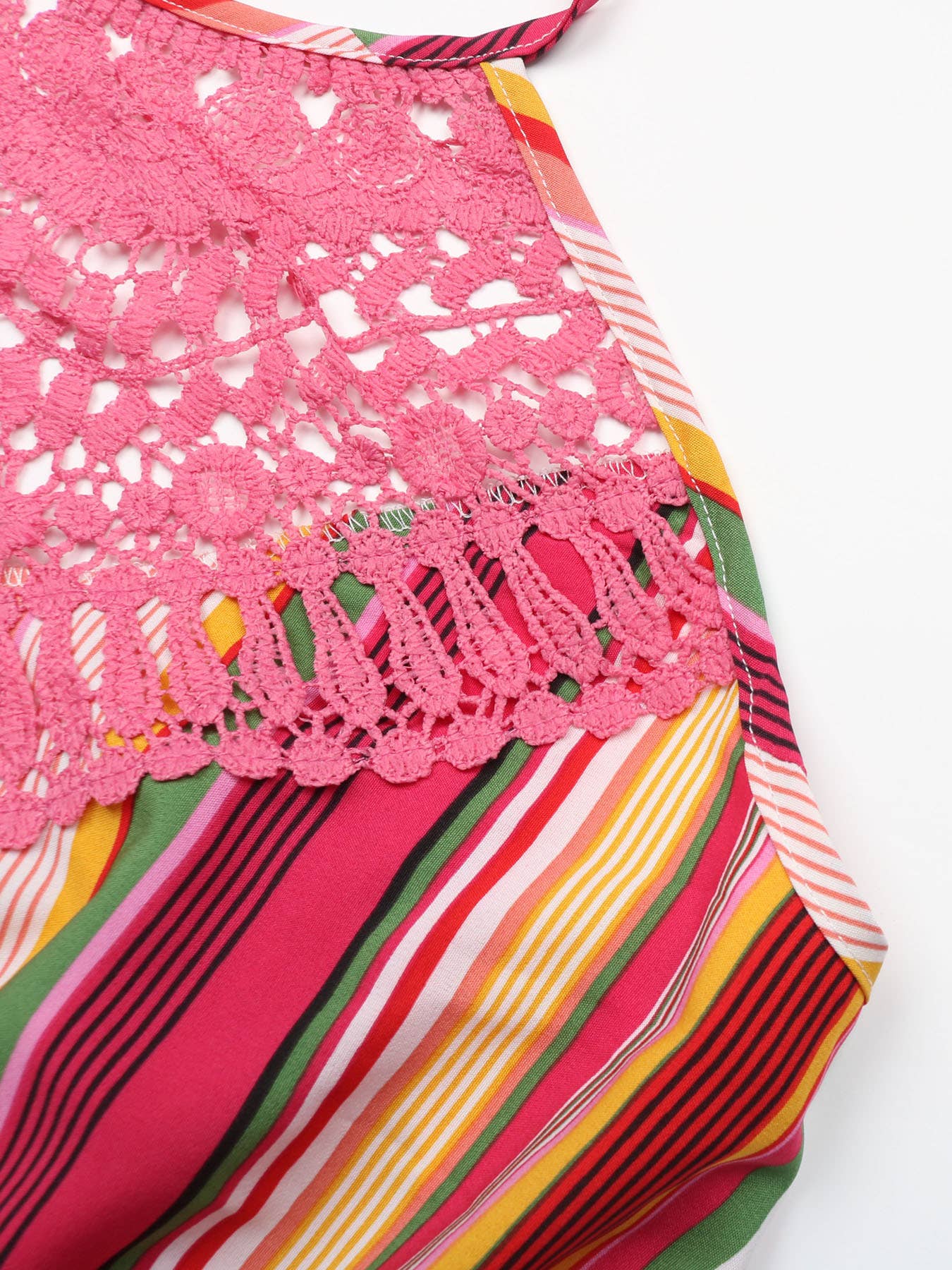 STRIPED PRINT DRESS WITH SLEEVELESS LACE HALTER